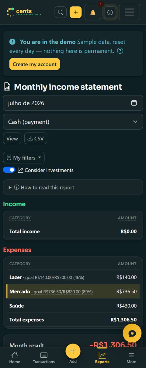 Monthly income statement on mobile
