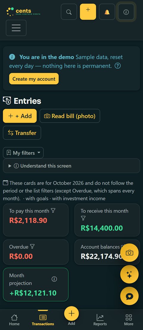Transactions screen on mobile
