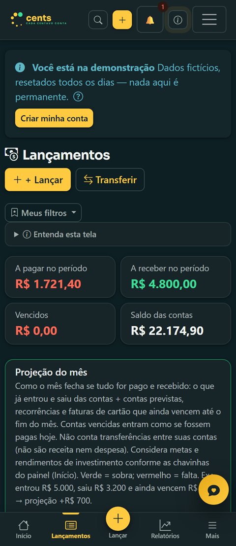 Tela de lançamentos no celular