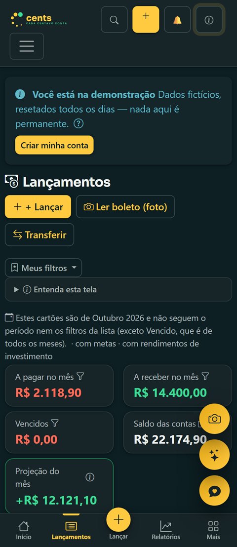 Tela de lançamentos no celular